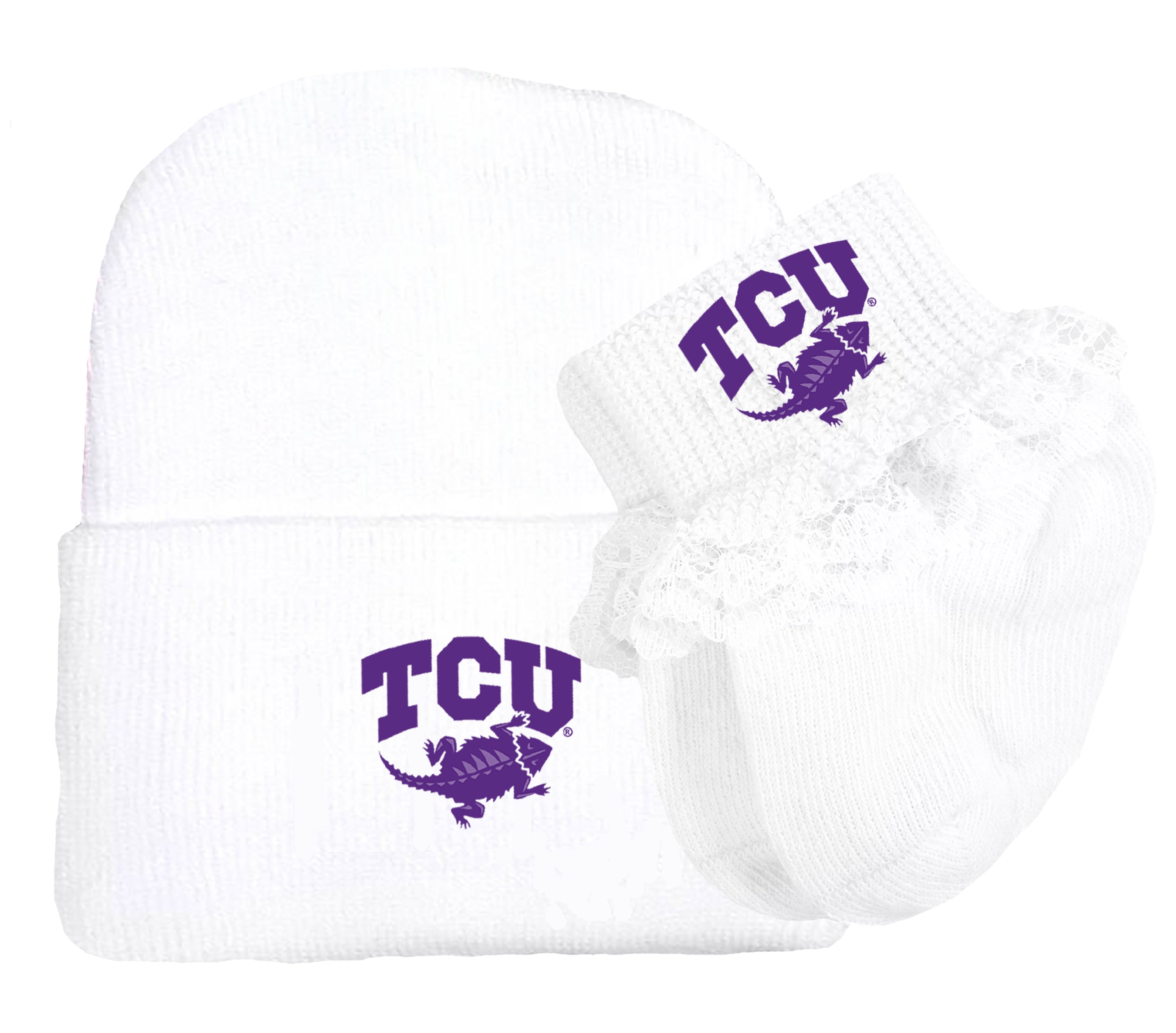 TCU Horned Frogs Baby Knit Cap and Socks Set