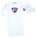 TCU Horned Frogs LOGO Baby Layette Gown and Cap Set - White