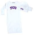 TCU Horned Frogs LOGO Baby Layette Gown and Cap Set - White