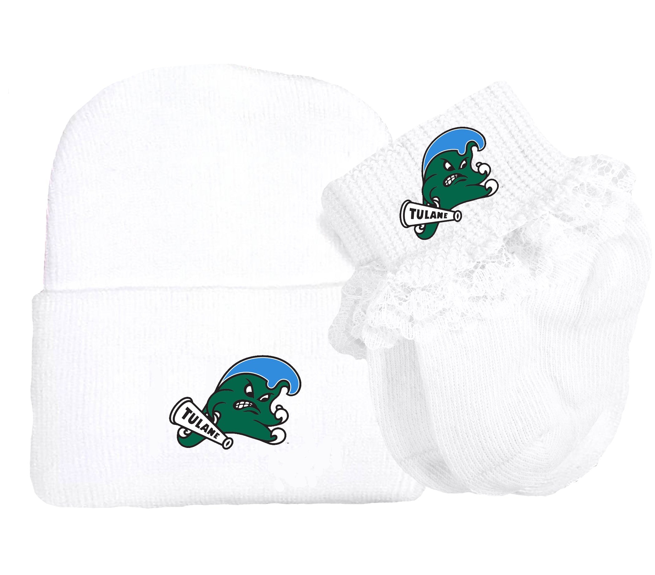 Tulane Green Wave Baby Knit Cap and Socks Set