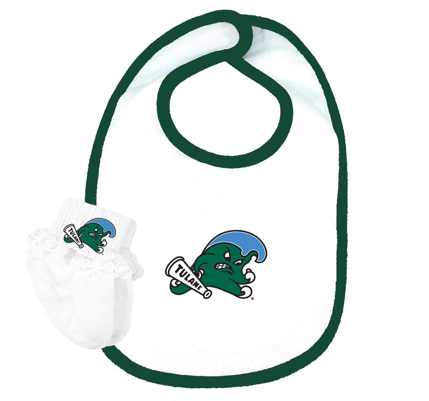 Tulane Green Wave Baby Bib and Socks Set