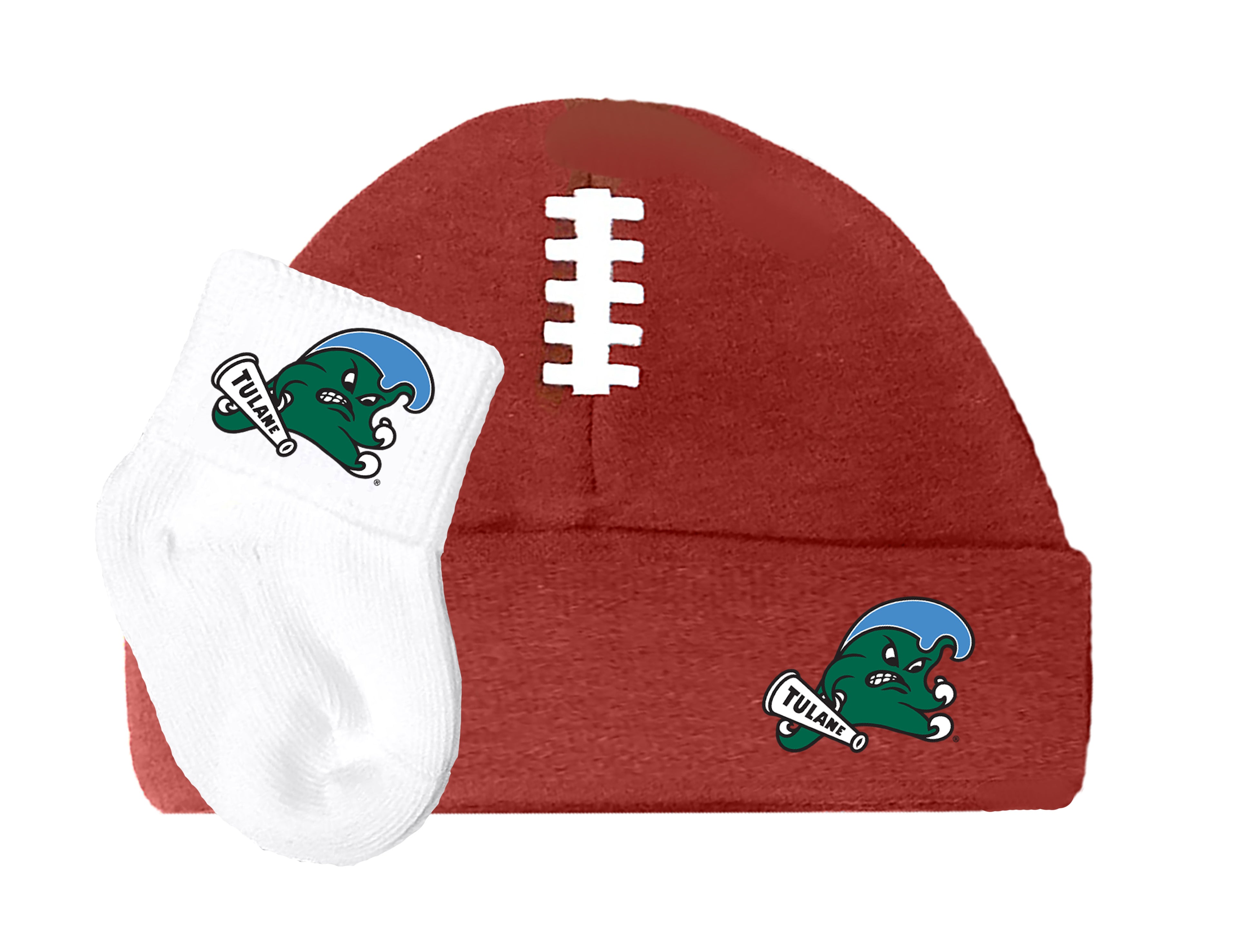 Tulane Green Wave Baby Brown Football Cap and Socks Set 0-9 Months