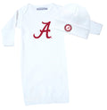 Alabama Crimson Tide LOGO Baby Layette Gown and Cap Set - White