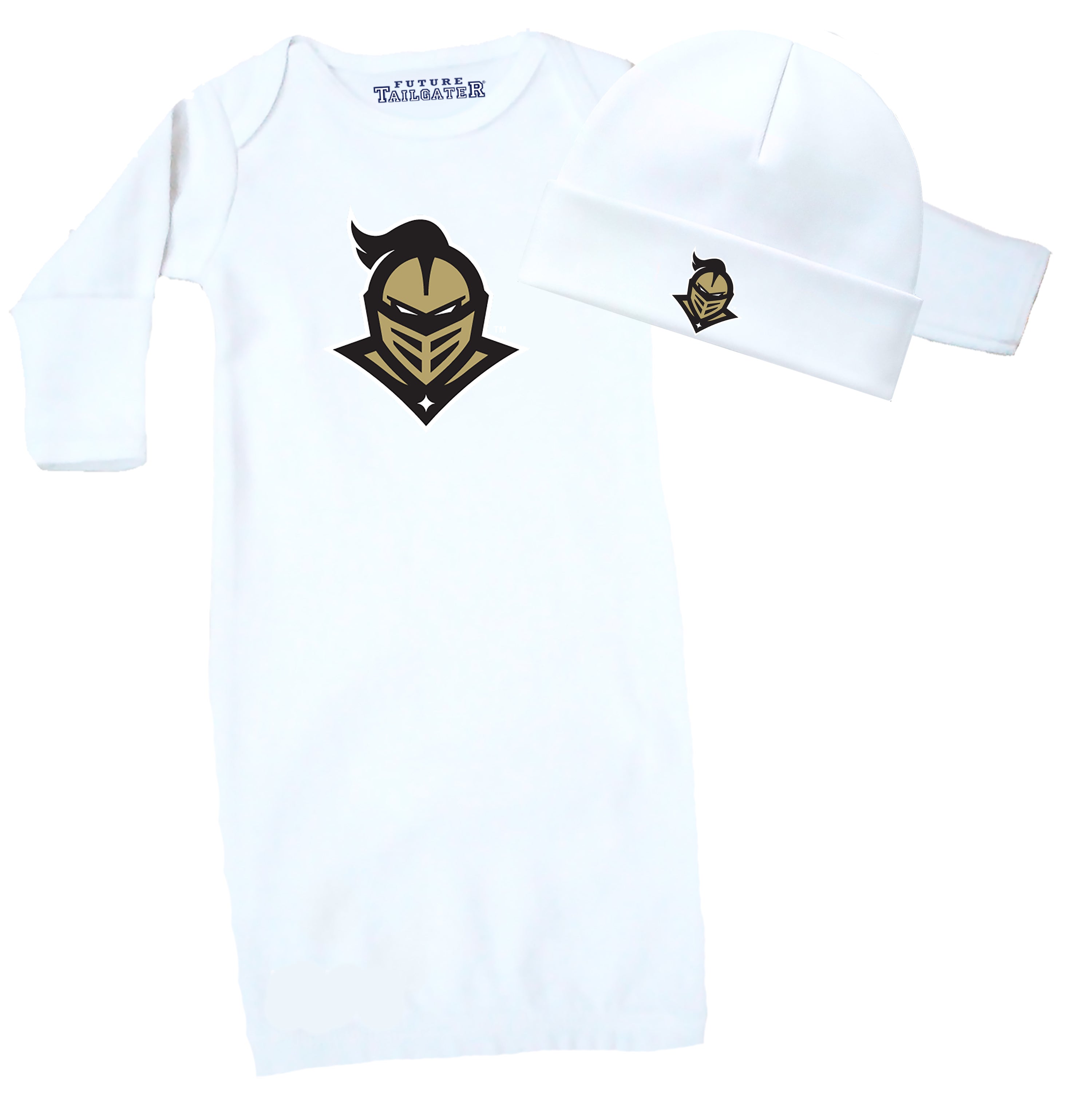 UCF Knights LOGO Baby Layette Gown and Cap Set - White