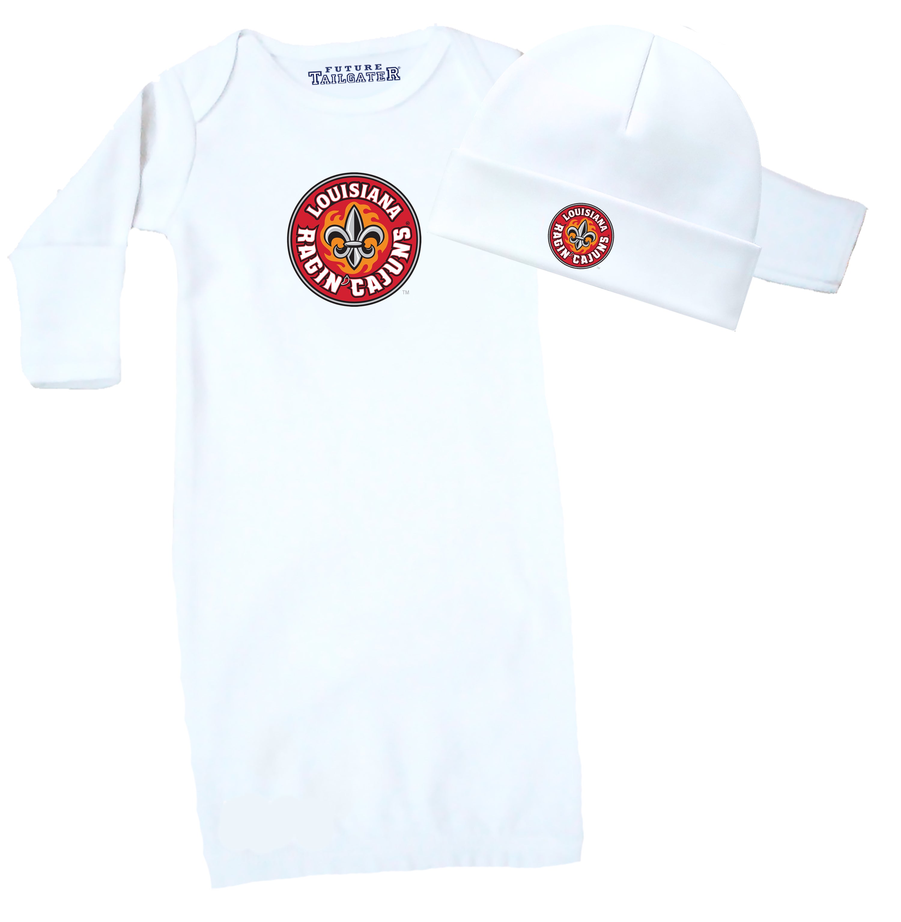 Louisiana Ragin' Cajuns LOGO Baby Layette Gown and Cap Set - White