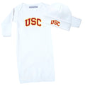 USC Trojans LOGO Baby Layette Gown and Cap Set - White