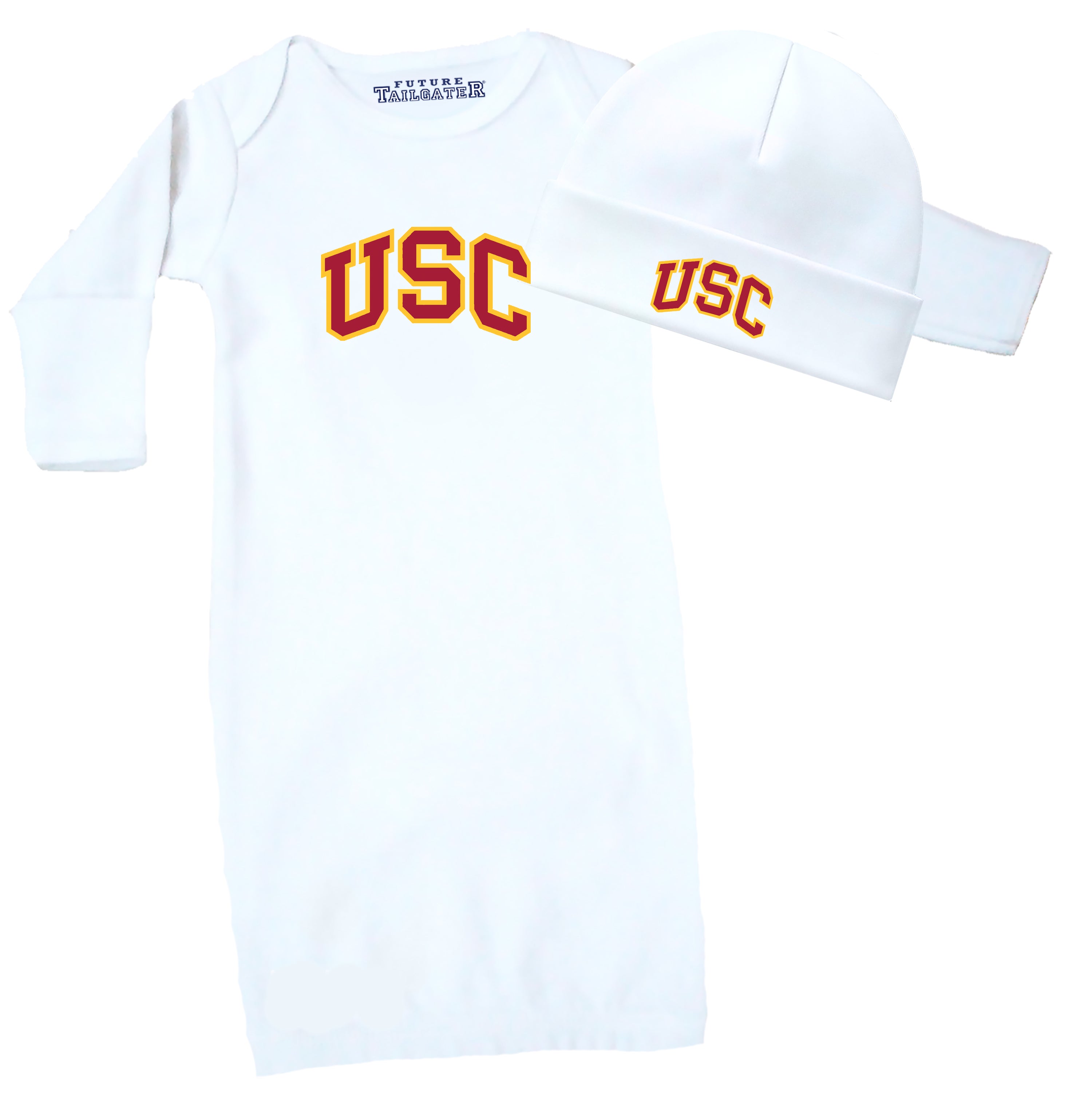 USC Trojans LOGO Baby Layette Gown and Cap Set - White