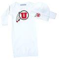 Utah Utes LOGO Baby Layette Gown and Cap Set - White