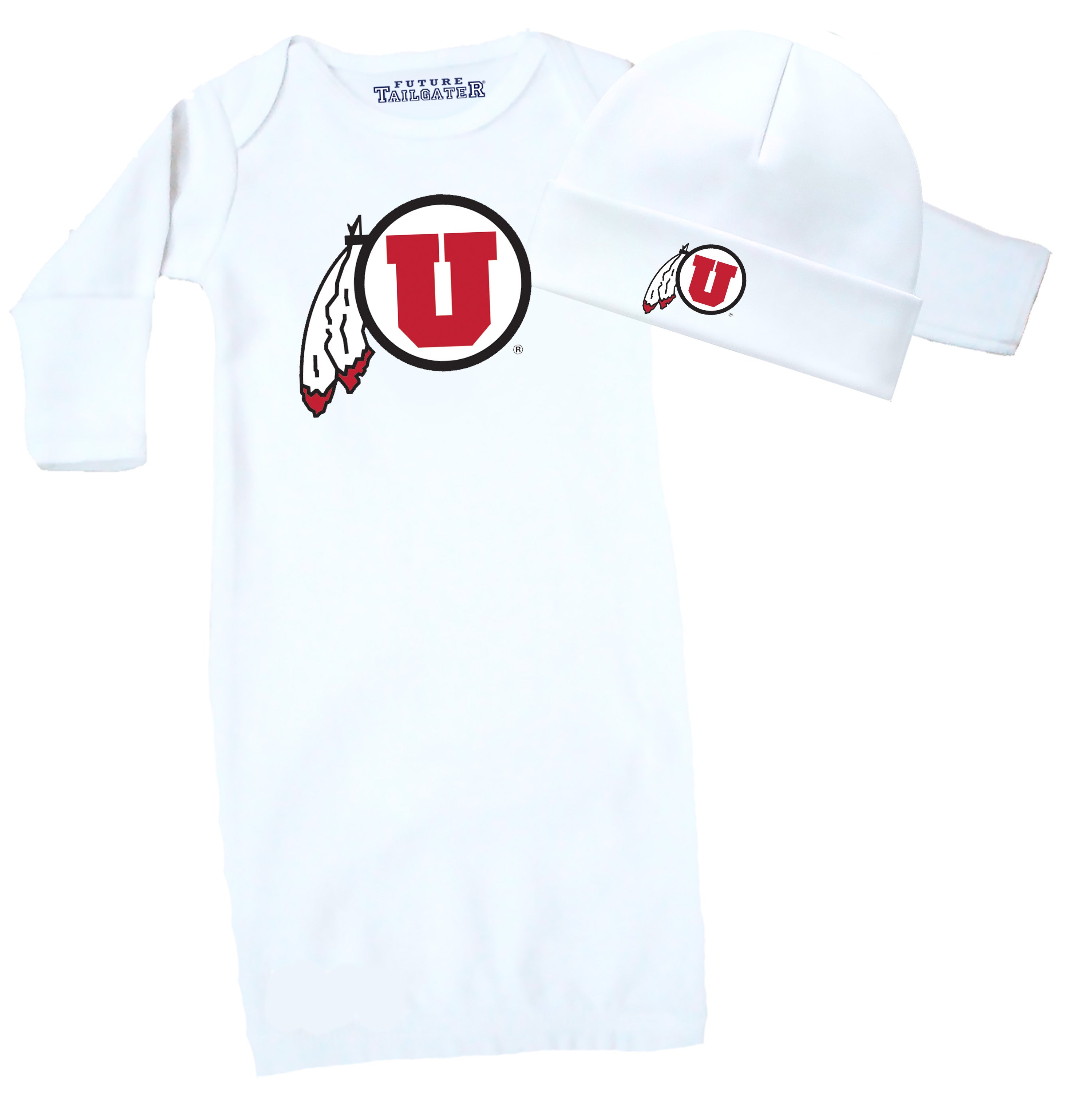 Utah Utes LOGO Baby Layette Gown and Cap Set - White
