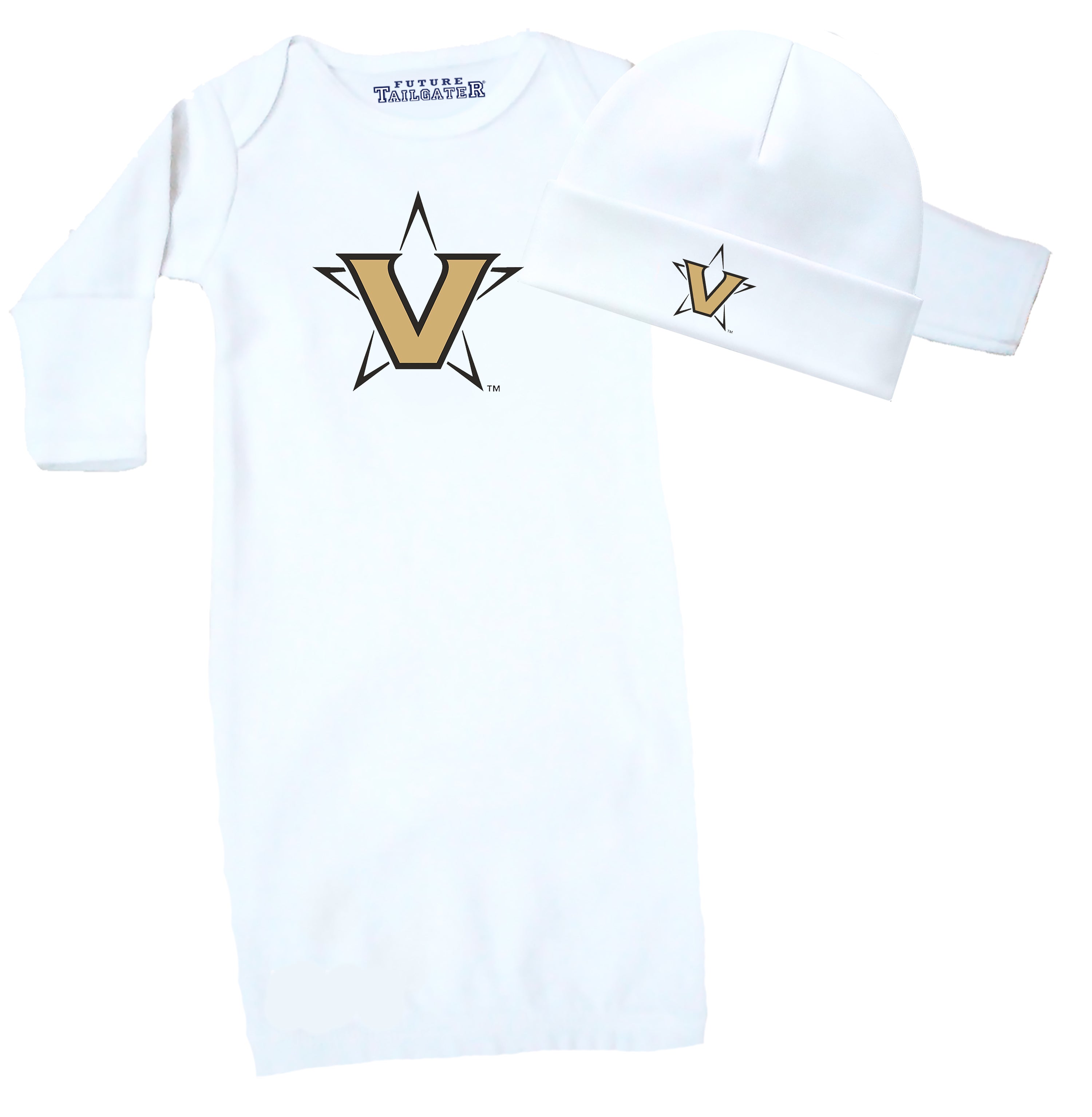 Vanderbilt Commodores LOGO Baby Layette Gown and Cap Set - White
