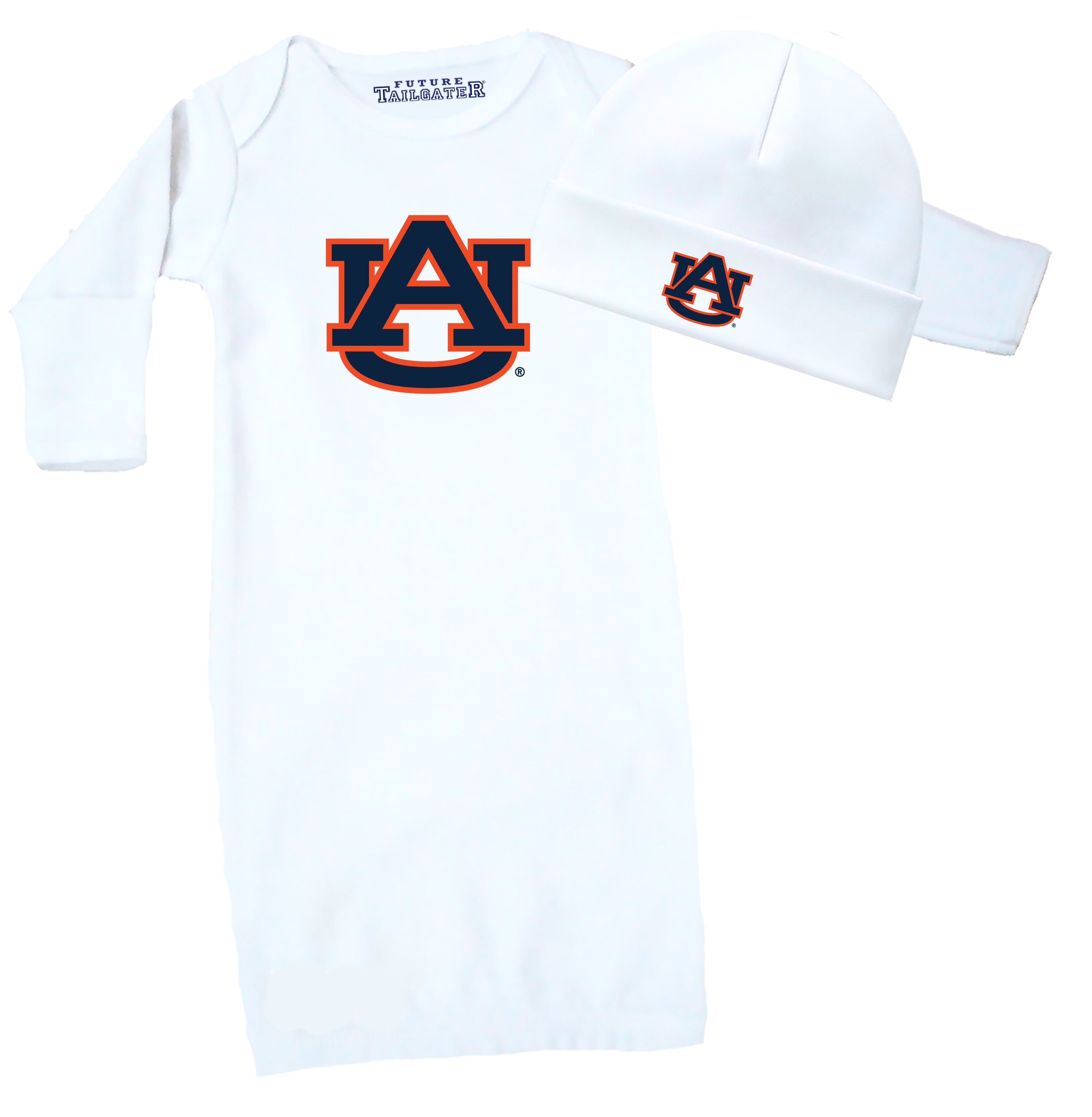 Auburn Tigers LOGO Baby Layette Gown and Cap Set - White