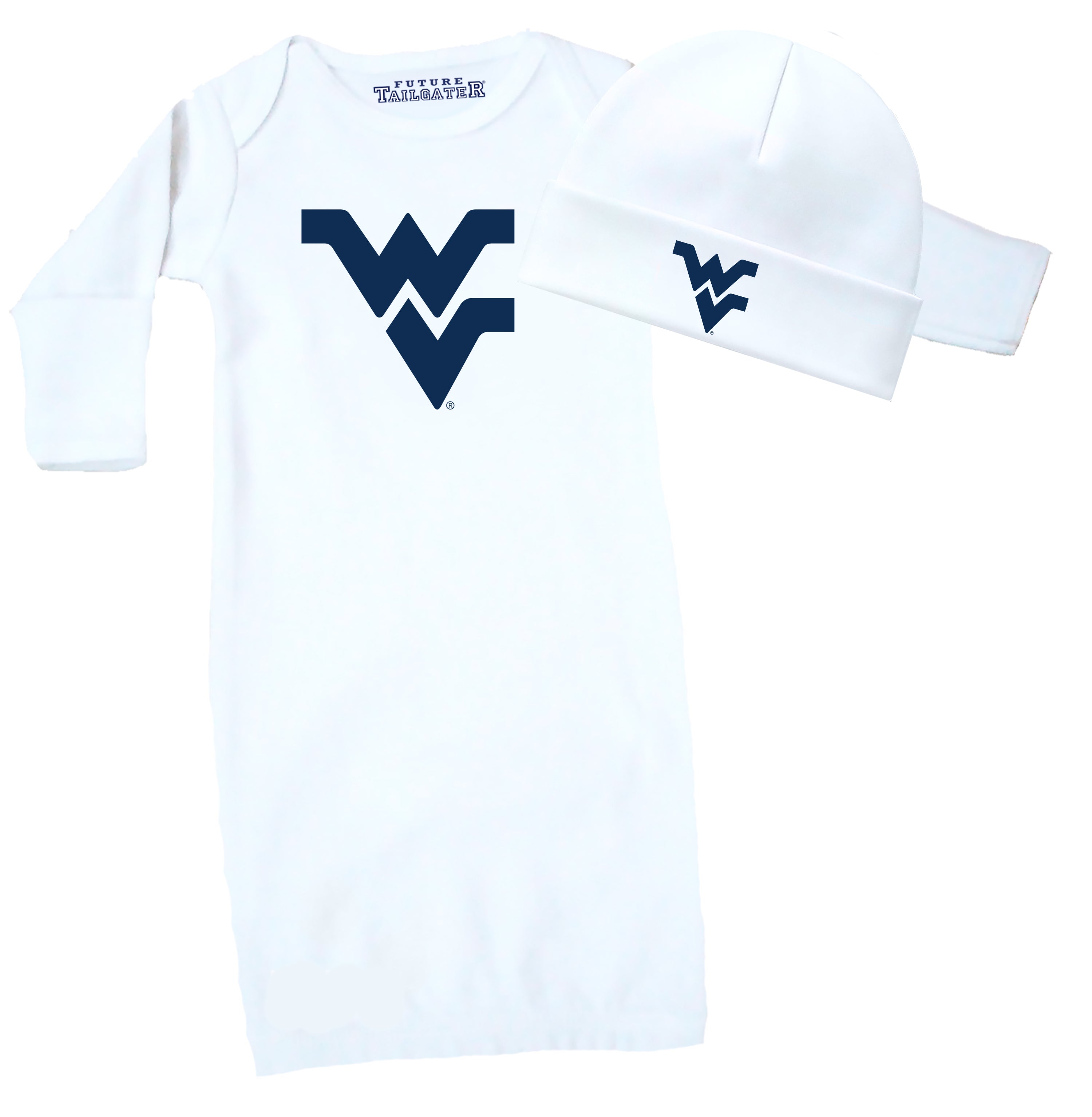 West Virginia Mountaineers LOGO Baby Layette Gown and Cap Set - White