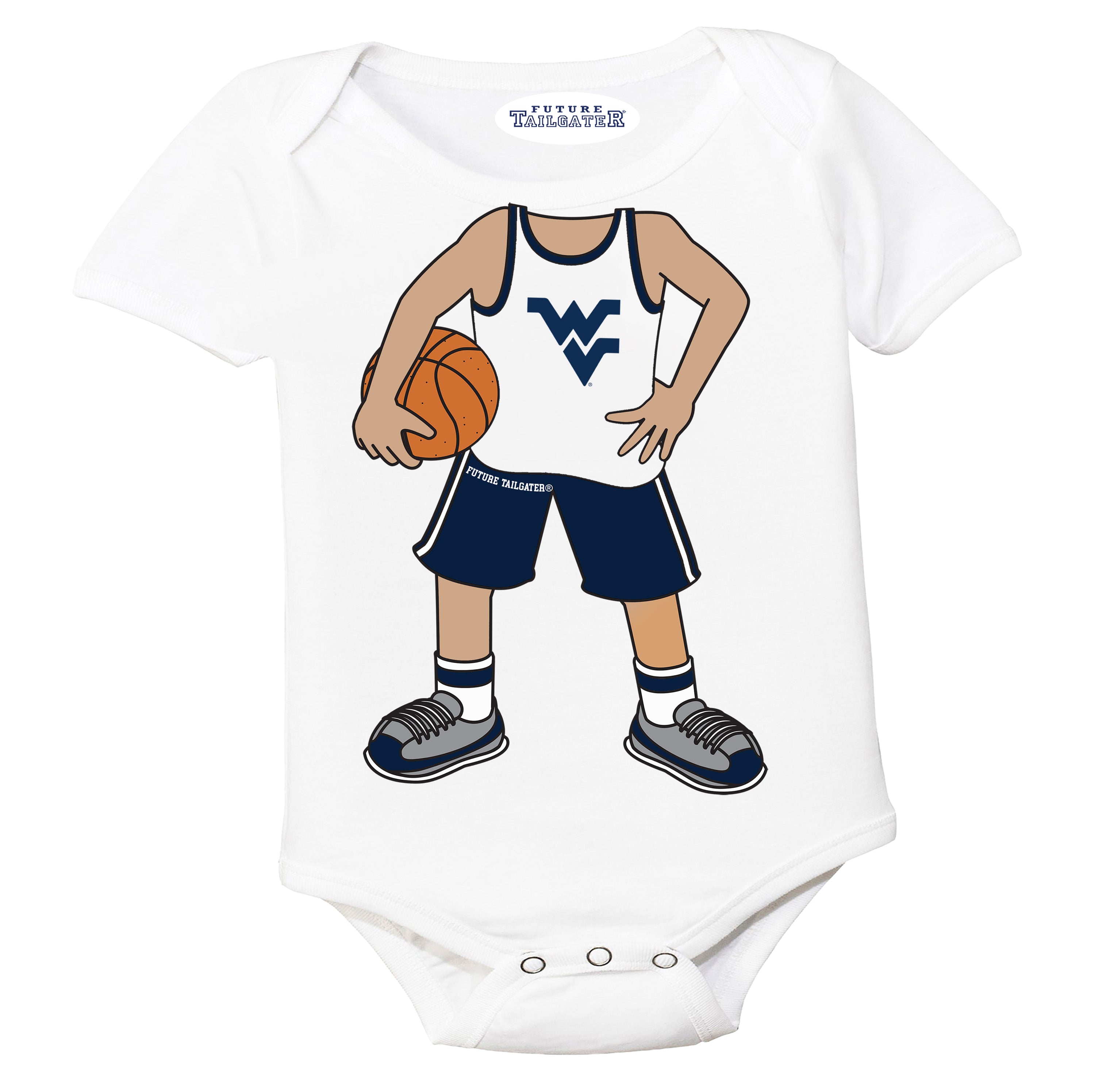 West Virginia Mountaineers Heads Up! Basketball Player Baby Bodysuit