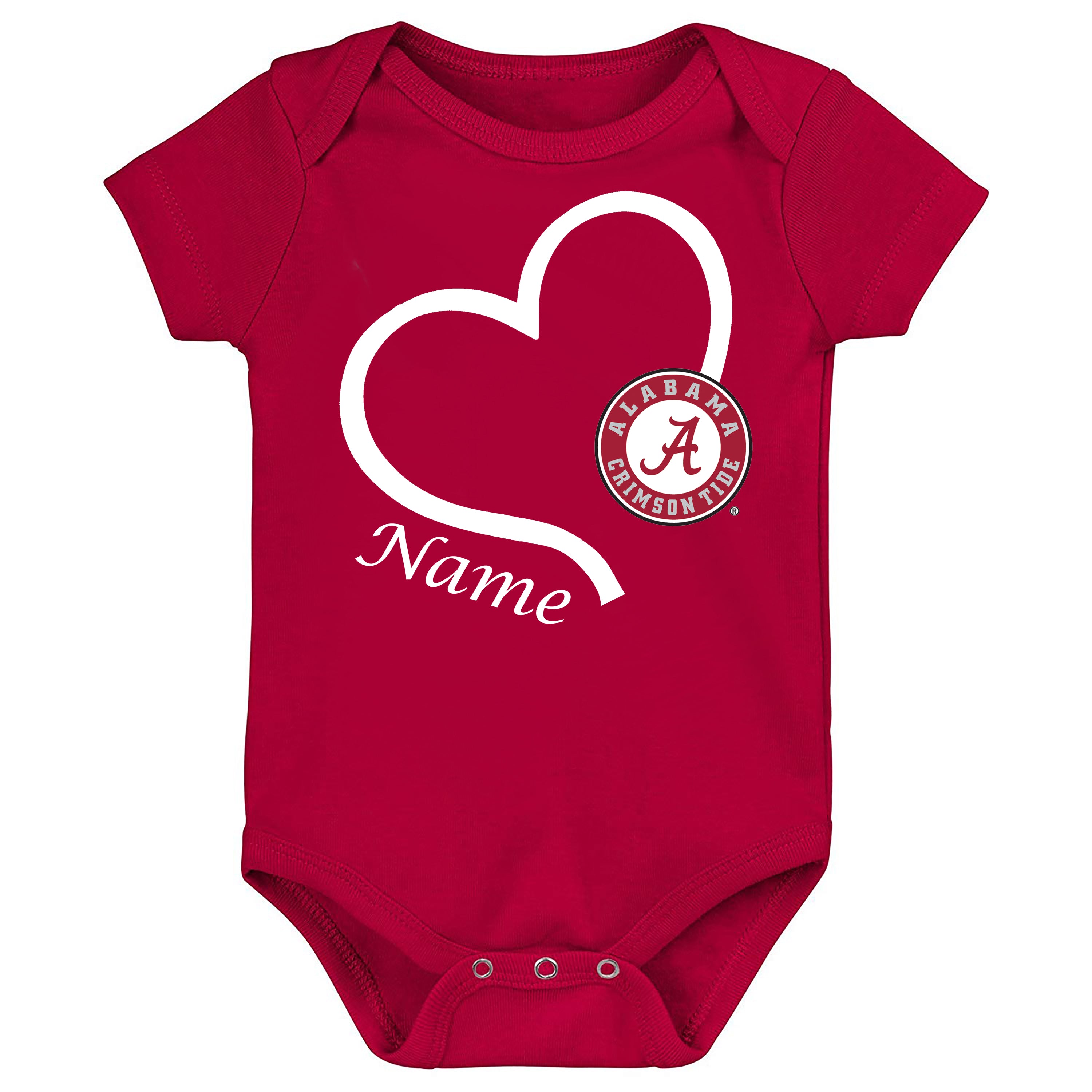 Alabama Crimson Tide Love Heart Baby Bodysuit - Personalized