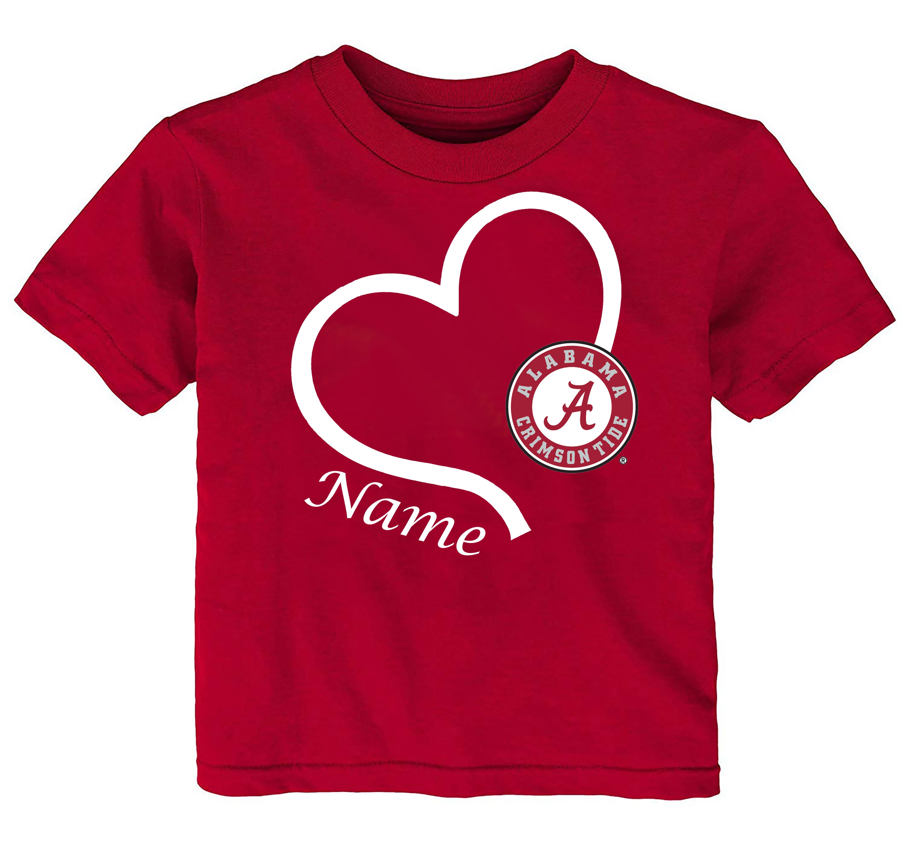 Alabama Crimson Tide Love Heart Baby/Toddler/Youth T-Shirt - Personalized